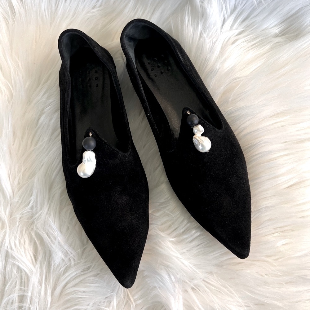 Trademark F167 Black Vermeer Suede Slipper Flats, Size 7 (37) IOB